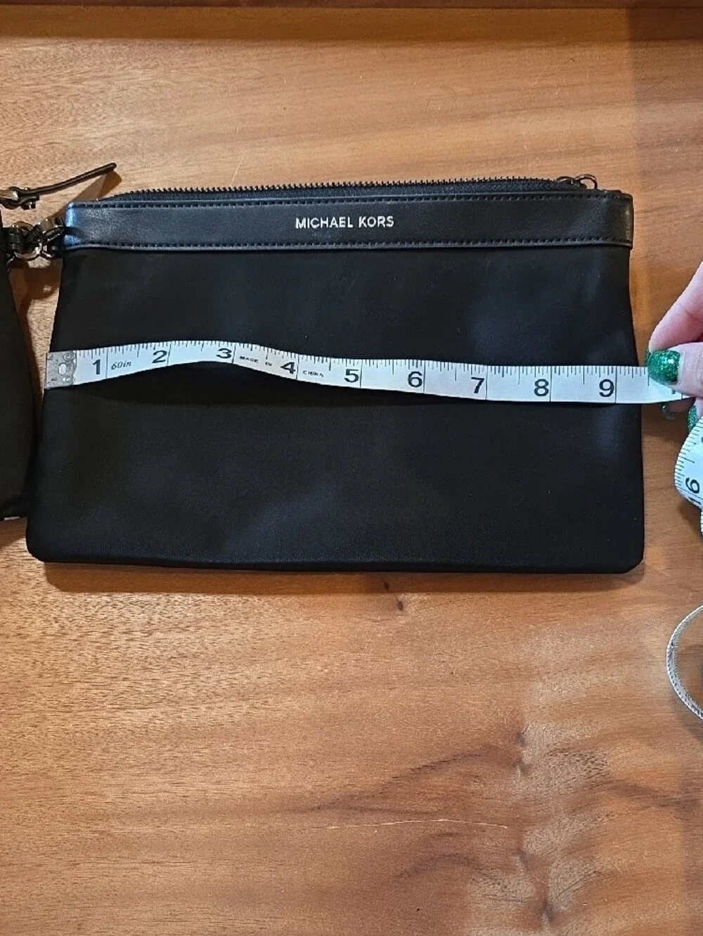 Michael Kors Nylon & Leather Trim Convertible Wristlet Pouch Set Black White Log